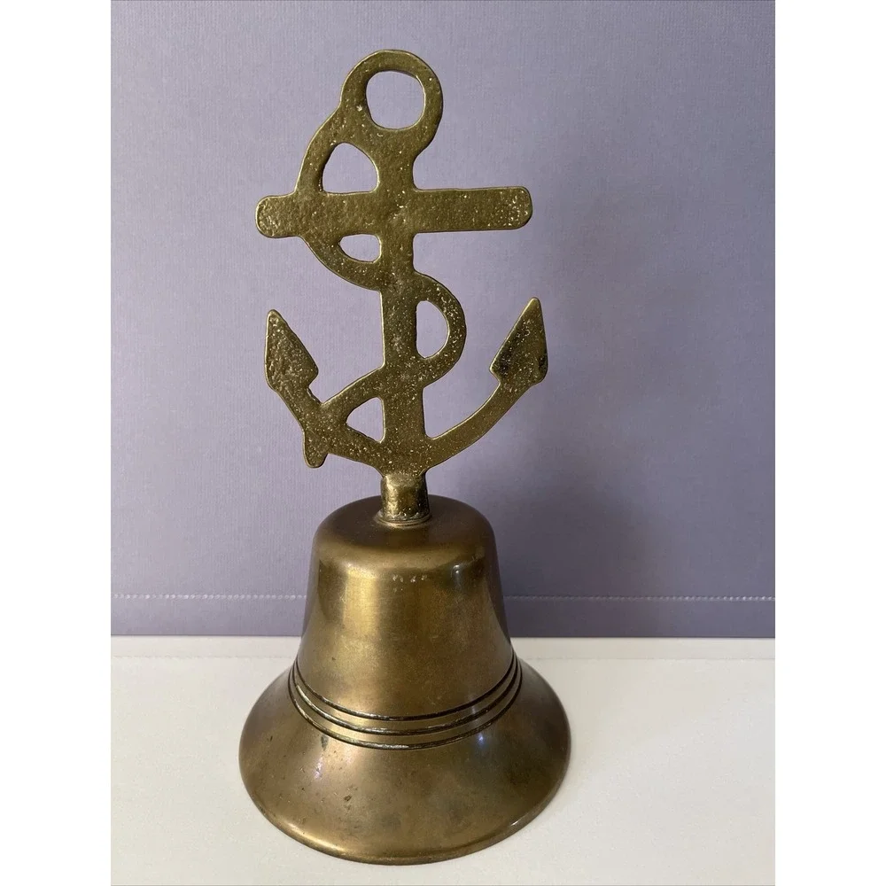Vintage Genuine Brass Rope & Anchor Bell England Bell‎ Nautical Coastal Decor